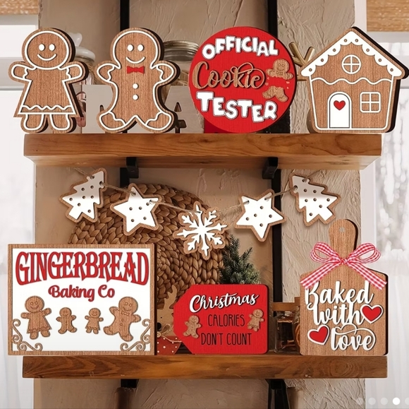 🛍️$10 ADD ON🛍️12 Piece Festive Holiday Gingerbread Theme Tiered Tray Decor ❄️ - Picture 3 of 4